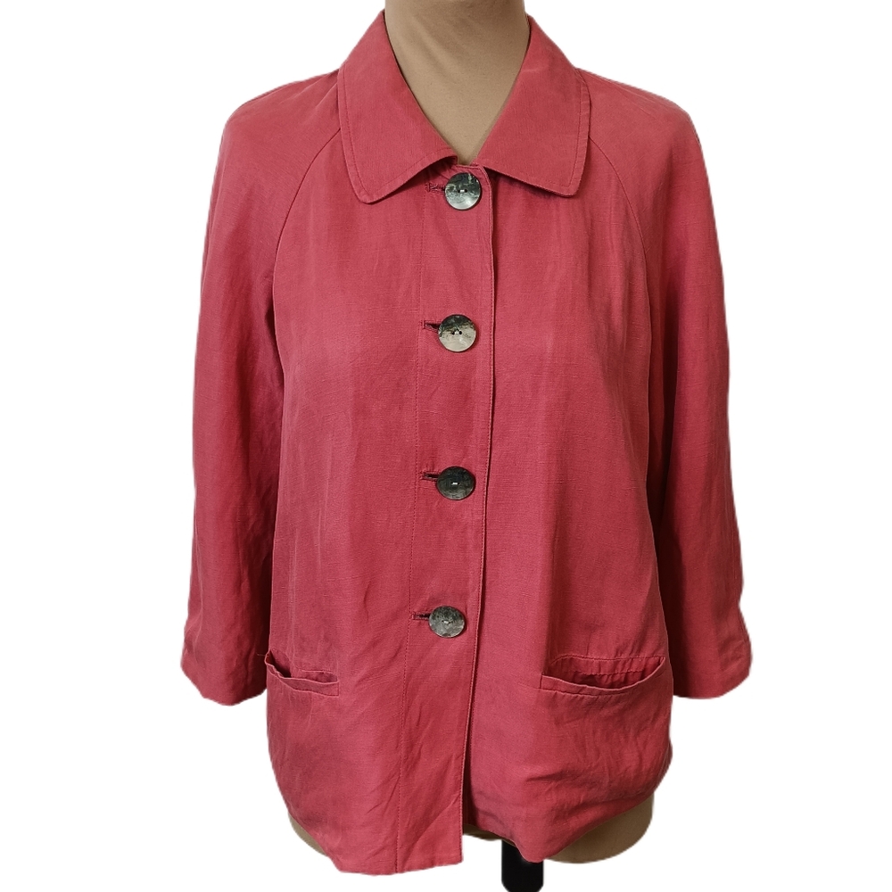 J.Jill Swing Jacket Womens S Pink‎ Silk Linen Buttons Fairy Boho Lagenlook Y2k